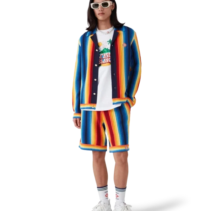Badstofshort met kleurverloopstrepen