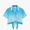 Blauw verloop monogram geknoopt kort zijden overhemd
