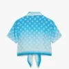 Blauw verloop monogram geknoopt kort zijden overhemd