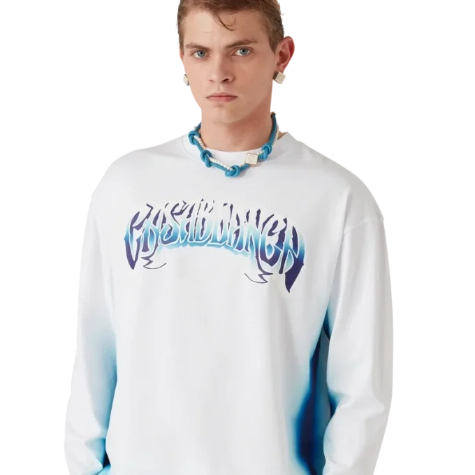 Blauw vervaagd T-shirt met lange mouwen Blauw vervaagd T-shirt met lange mouwen