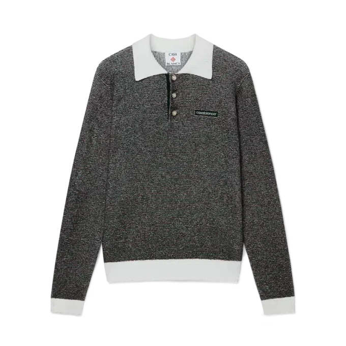 Bouclé gestreept poloshirt met lange mouwen Bouclé gestreept poloshirt met lange mouwen