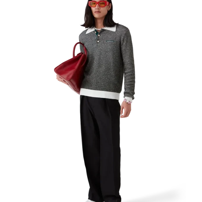Bouclé gestreept poloshirt met lange mouwen Bouclé gestreept poloshirt met lange mouwen