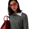 Bouclé gestreept poloshirt met lange mouwen Bouclé gestreept poloshirt met lange mouwen
