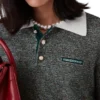 Bouclé gestreept poloshirt met lange mouwen Bouclé gestreept poloshirt met lange mouwen