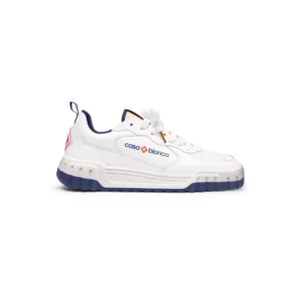 Court sneaker voor heren in wit en marineblauw