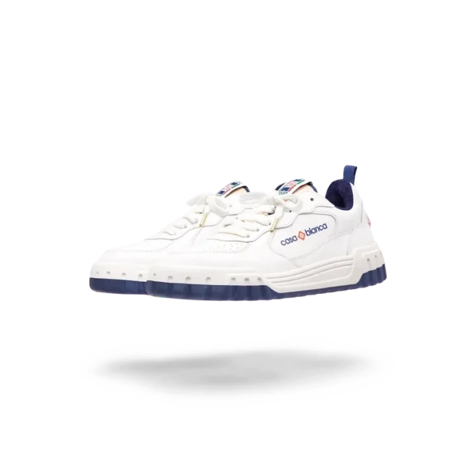Court sneaker voor heren in wit en marineblauw Court sneaker voor heren in wit en marineblauw