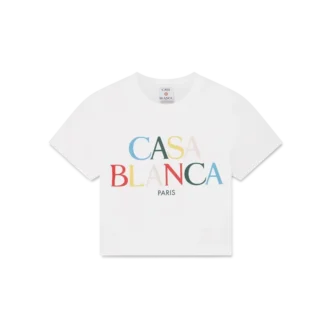 Cropped T-shirt met gestapeld logo