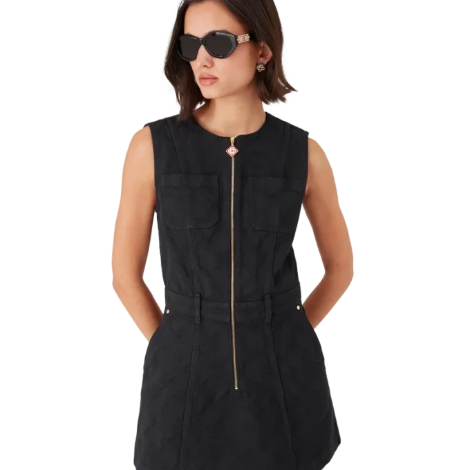 Denim Monogram-jurk met rits