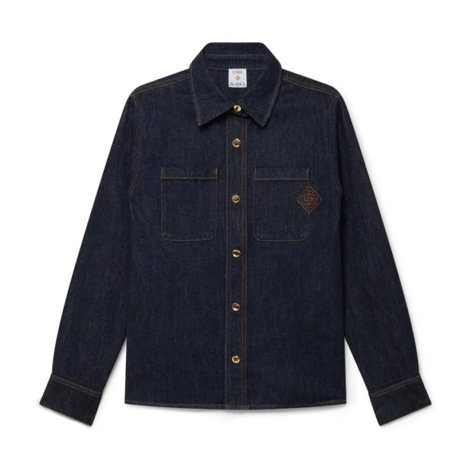 Denim overhemd met geborduurd logo Denim overhemd met geborduurd logo