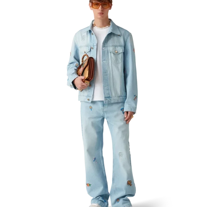 Denimjasje met geborduurd motief Denimjasje met geborduurd motief