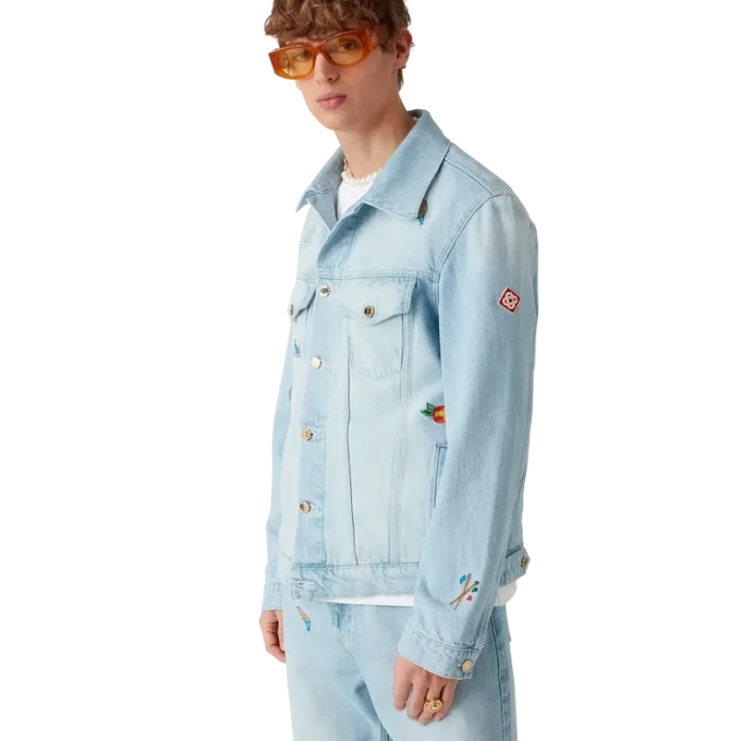 Denimjasje met geborduurd motief Denimjasje met geborduurd motief