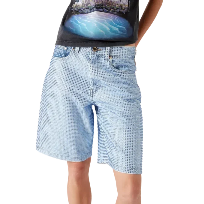 Denimshort met kristallen versiering