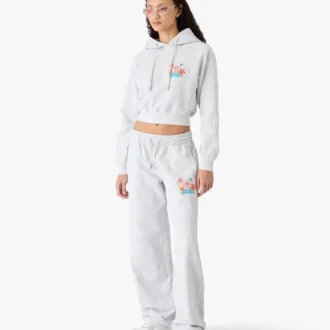 Grijs geborduurd cropped sweatshirt met capuchon