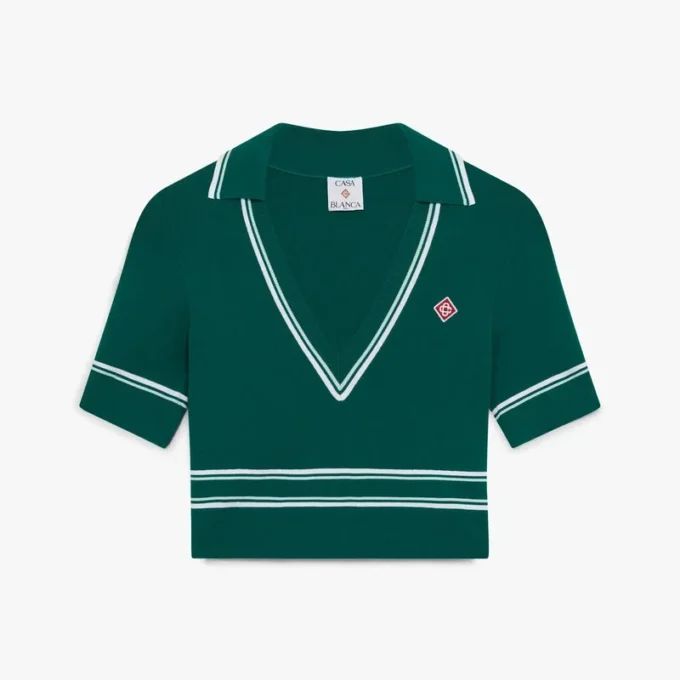 Groen cropped gebreid Poloshirt Groen cropped gebreid Poloshirt