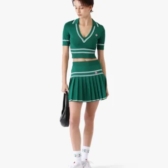Groen cropped gebreid Poloshirt