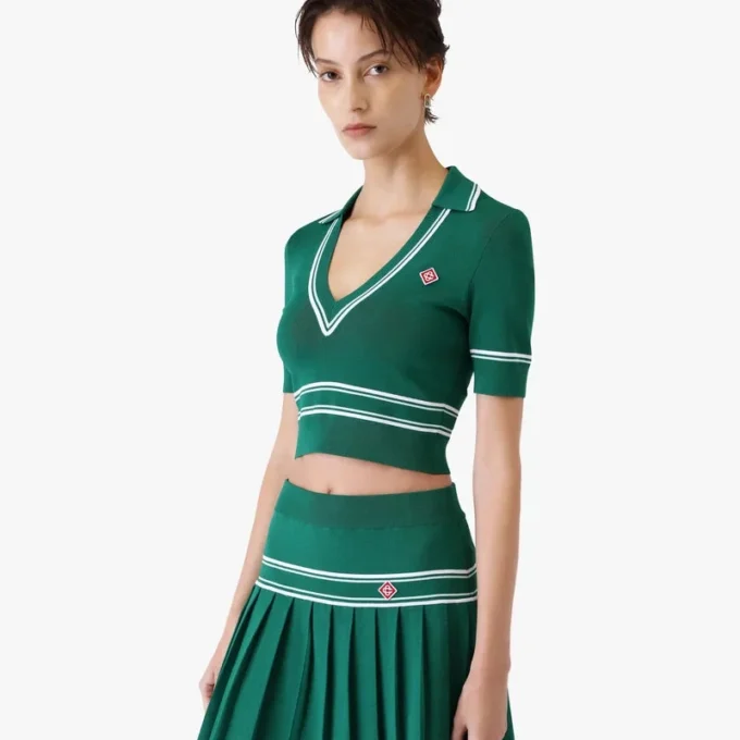 Groen cropped gebreid Poloshirt Groen cropped gebreid Poloshirt