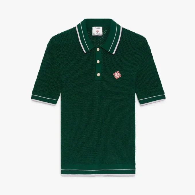 Groen gehaakt poloshirt met korte mouwen Groen gehaakt poloshirt met korte mouwen