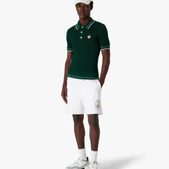 Groen gehaakt poloshirt met korte mouwen