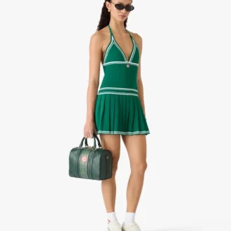 Groene geplooide halter-minijurk