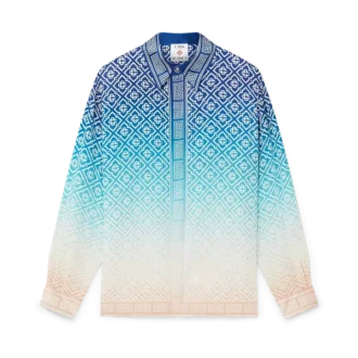 Jacquard-zijden overhemd met lange mouwen en kleurverloop Jacquard-zijden overhemd met lange mouwen en kleurverloop
