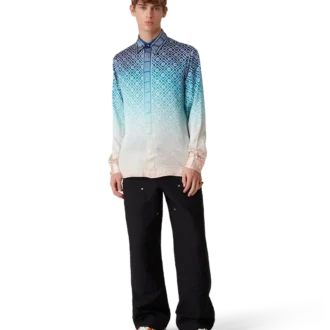 Jacquard-zijden overhemd met lange mouwen en kleurverloop Jacquard-zijden overhemd met lange mouwen en kleurverloop