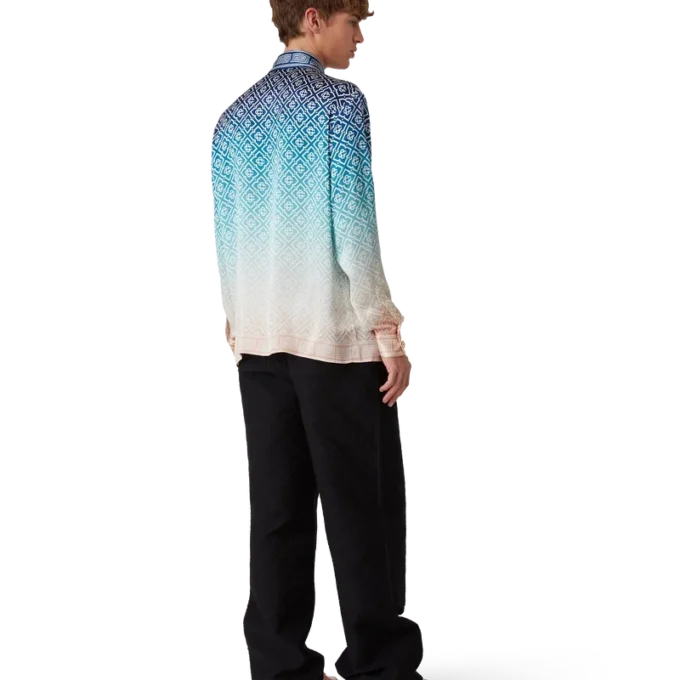 Jacquard-zijden overhemd met lange mouwen en kleurverloop Jacquard-zijden overhemd met lange mouwen en kleurverloop