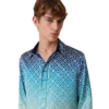 Jacquard-zijden overhemd met lange mouwen en kleurverloop Jacquard-zijden overhemd met lange mouwen en kleurverloop