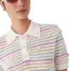 Katoen gehaakt Poloshirt met bloemenstrepen Katoen gehaakt Poloshirt met bloemenstrepen