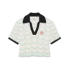 Katoenen Wave Crochet Cropped Poloshirt Katoenen Wave Crochet Cropped Poloshirt