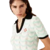 Katoenen Wave Crochet Cropped Poloshirt Katoenen Wave Crochet Cropped Poloshirt