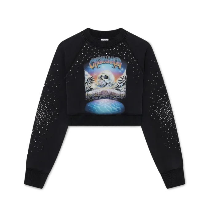 La Pramonition cropped sweatshirt met kristallen versiering La Pramonition cropped sweatshirt met kristallen versiering