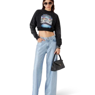 La Pramonition cropped sweatshirt met kristallen versiering