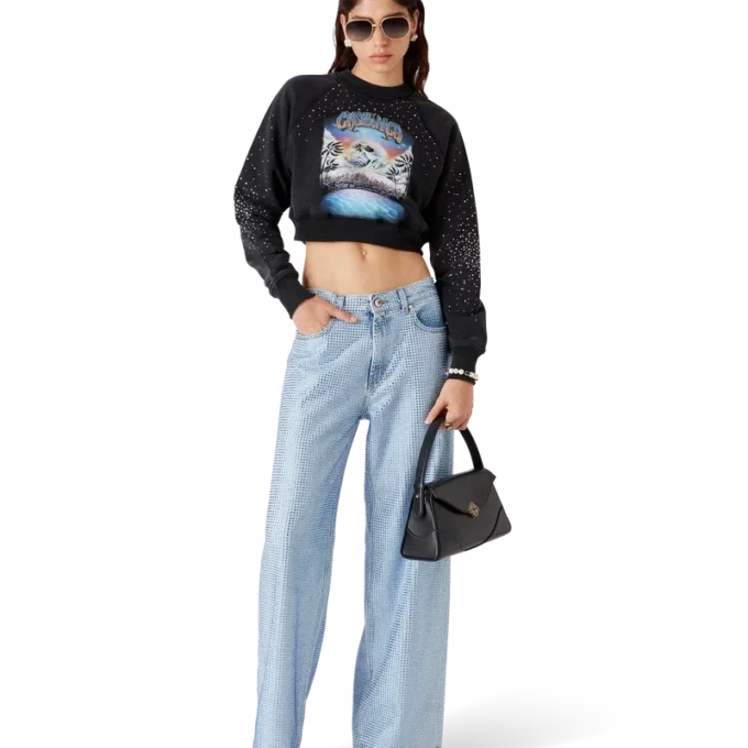 La Pramonition cropped sweatshirt met kristallen versiering La Pramonition cropped sweatshirt met kristallen versiering