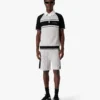 Metallic mesh gestreept poloshirt met korte mouwen en rits