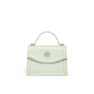 Mini Jeanne-tas met mintkleurig monogram in reliëf
