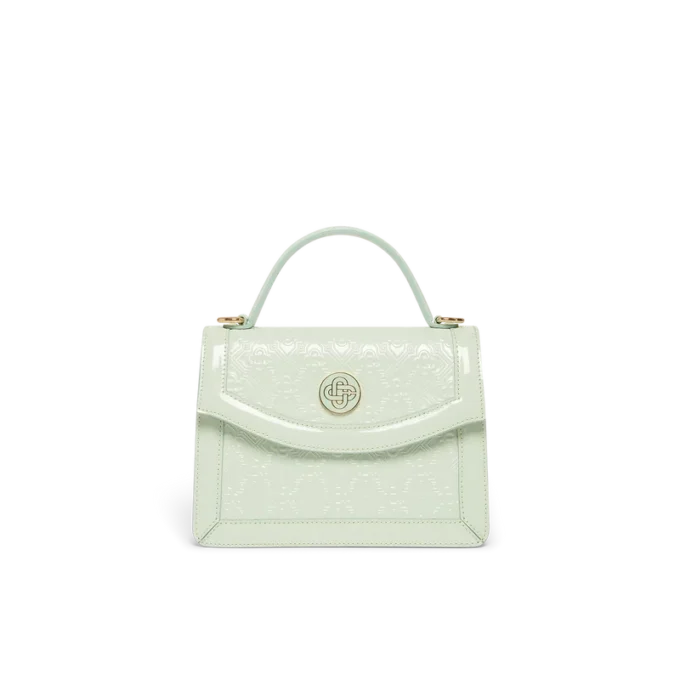 Mini Jeanne-tas met mintkleurig monogram in reliëf