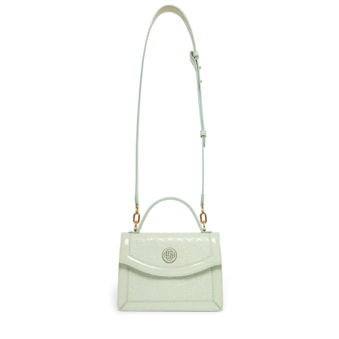 Mini Jeanne-tas met mintkleurig monogram in reliëf