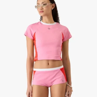 Roze Monogram Rash Top met korte mouwen