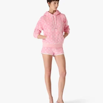 Roze velours sweatshirt met capuchon en monogram