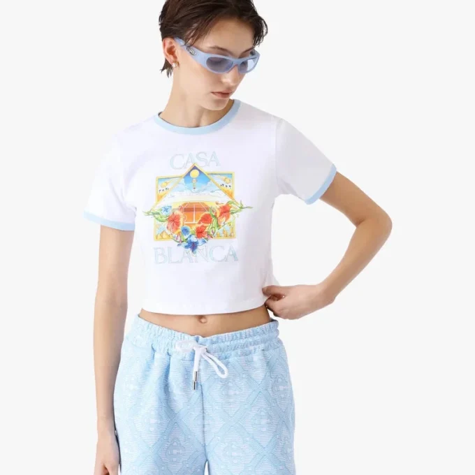 Tennis Landscape Ringer T-shirt met korte mouwen Tennis Landscape Ringer T-shirt met korte mouwen