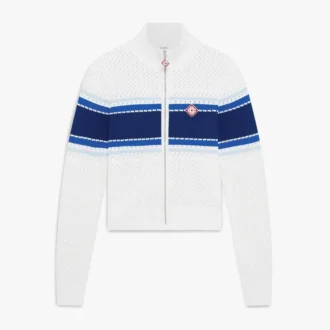Wit-blauw gestreept bomberjack van mesh Wit-blauw gestreept bomberjack van mesh
