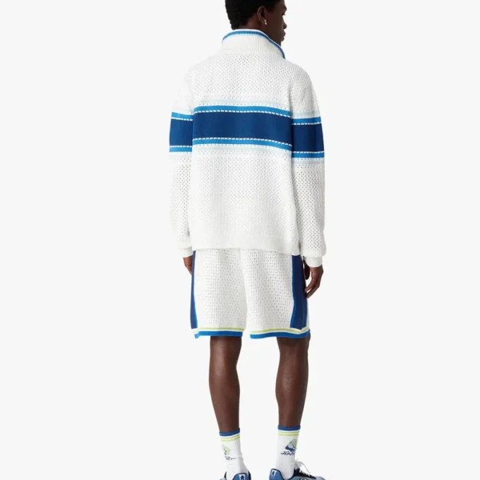 Wit-blauw gestreept mesh trainingsjack Wit-blauw gestreept mesh trainingsjack