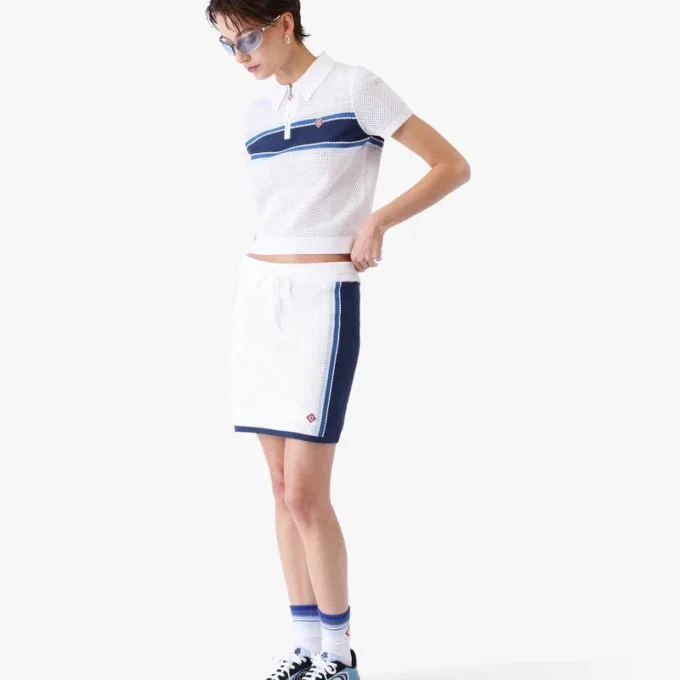 Wit-blauw gestreepte mesh-minirok