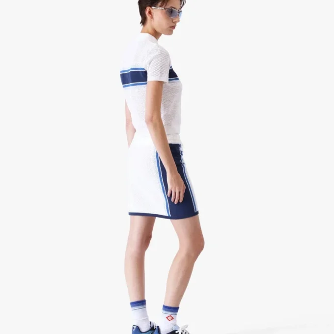 Wit-blauw gestreepte mesh-minirok