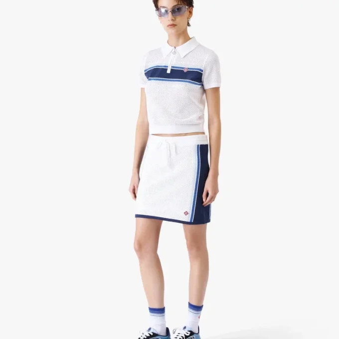 Wit-blauw gestreepte mesh top