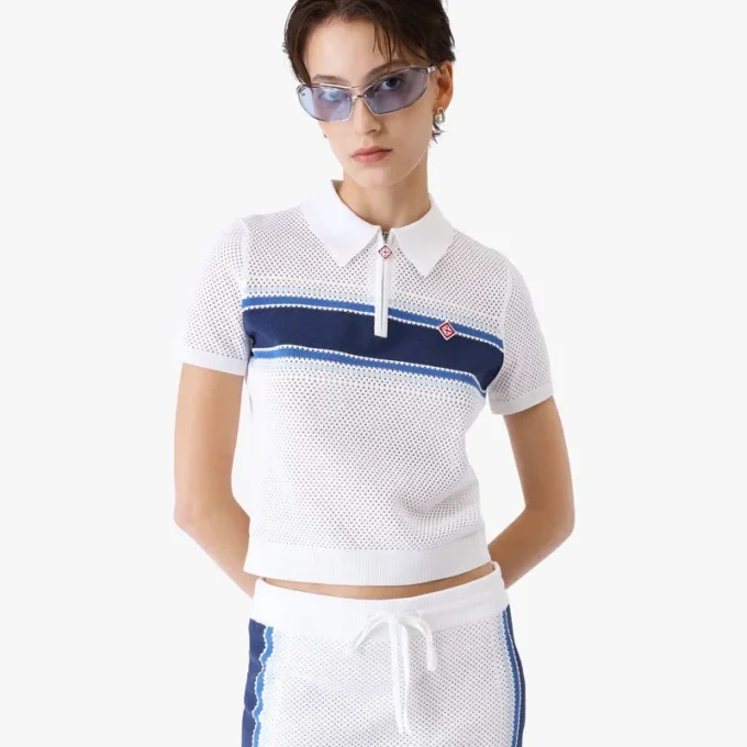 Wit-blauw gestreepte mesh top