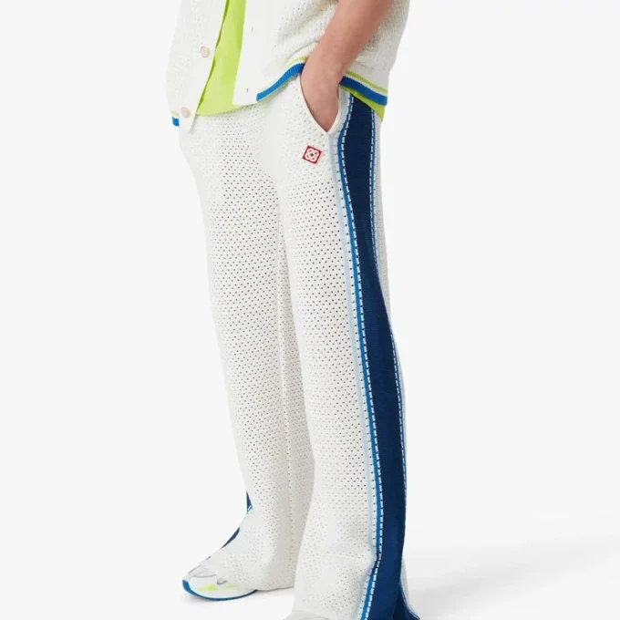 Wit-blauw gestreepte mesh trainingsbroek Wit-blauw gestreepte mesh trainingsbroek