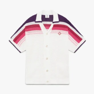 Wit gestreept poloshirt met korte mouwen