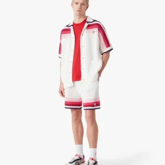 Wit gestreept poloshirt met korte mouwen