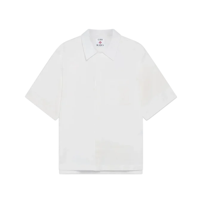 Wit monogram-overhemd met korte mouwen Wit monogram-overhemd met korte mouwen